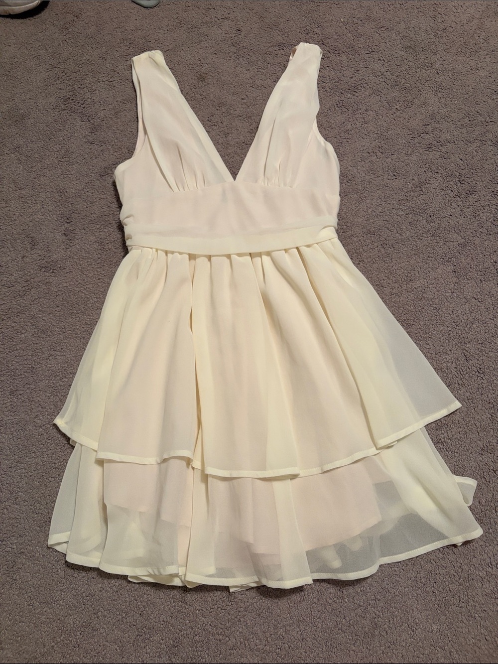 SHEIN Cream Tiered V-Neck Chiffon Mini Dress